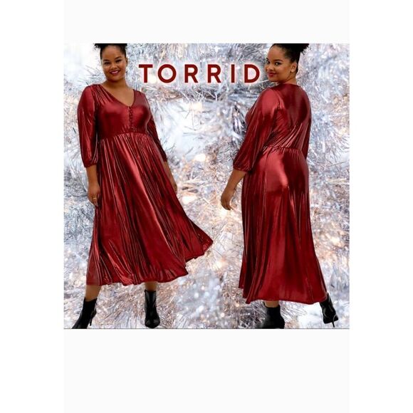 Torrid Red Liquid Knit Tea Length Dresss - Picture 1 of 15